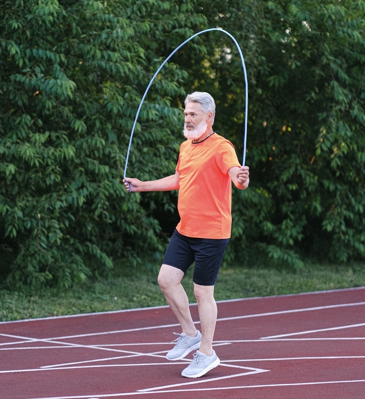 Lap band surgery patient using a jump rope
