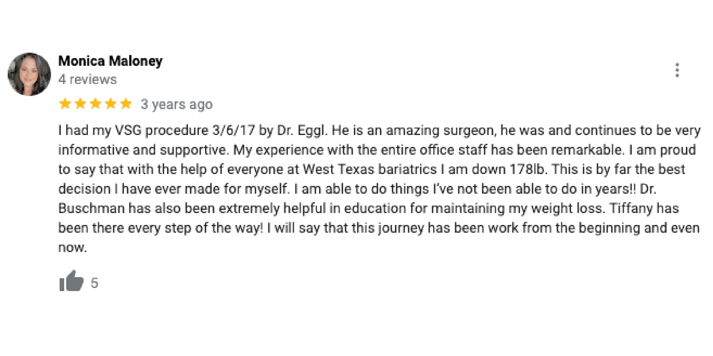 Patients' review of their VSG procedure at West Texas Bariatrics