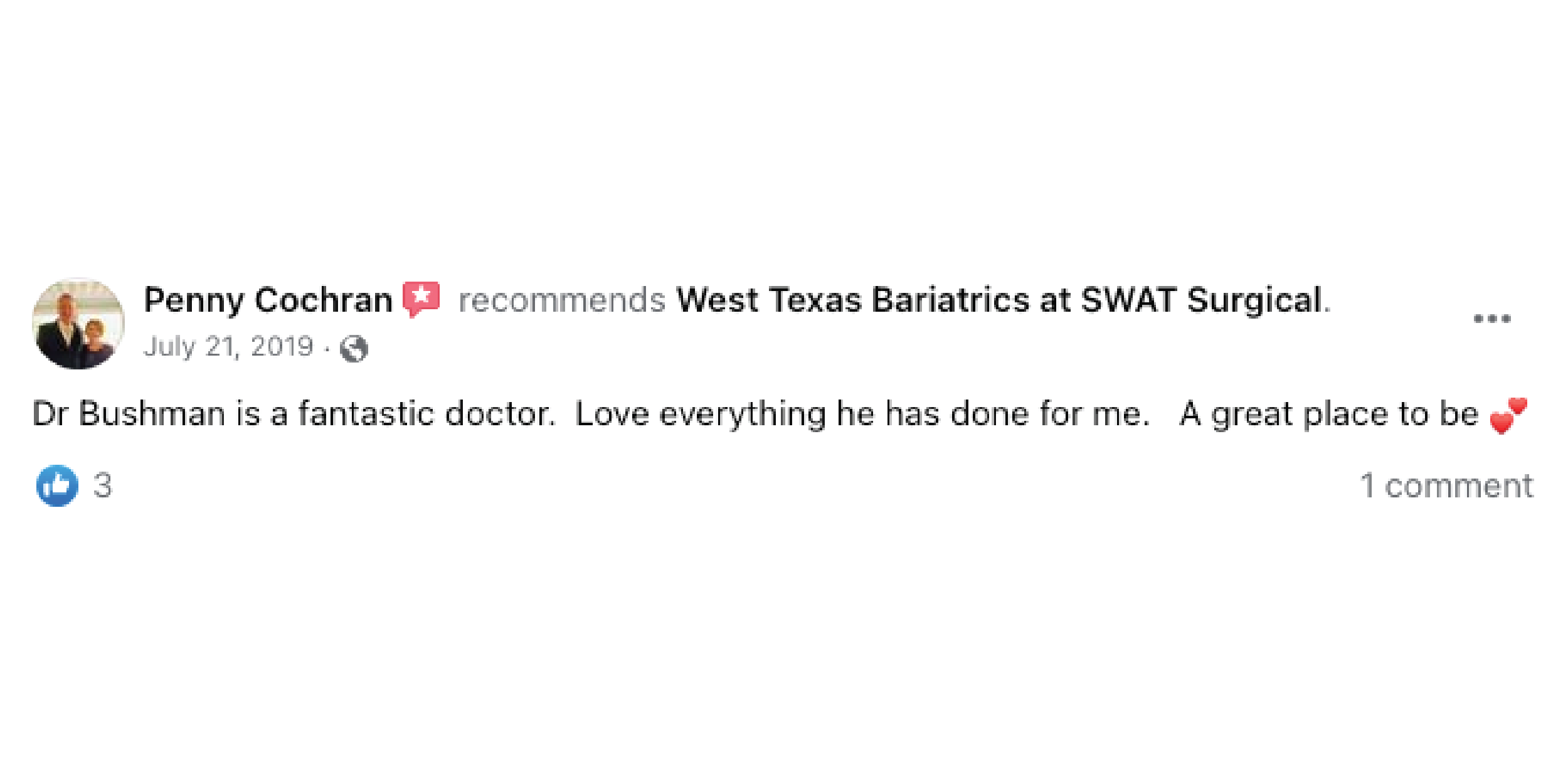 Patients' review of their bariatric surgery at West Texas Bariatrics