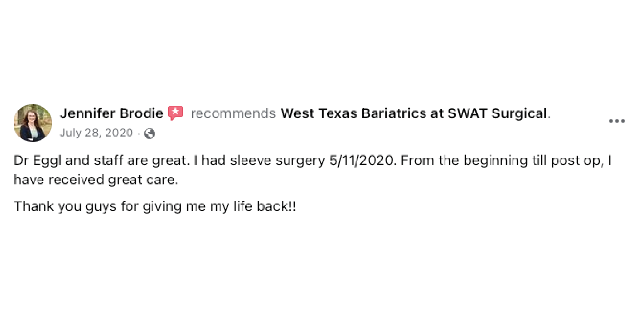 Patients' review of their sleeve surgery at West Texas Bariatrics